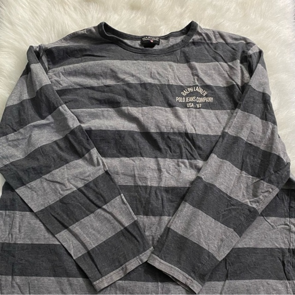 Polo by Ralph Lauren Gray Striped Long‎ Sleeve Polo Mens Size XL - Picture 8 of 8